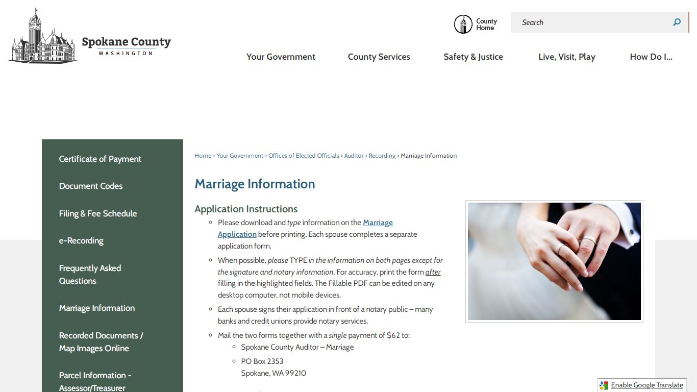 Marriage Information | Spokane County, WA